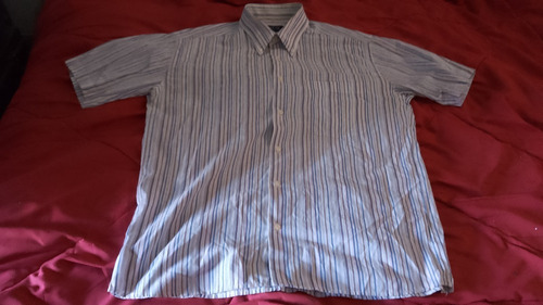 Camisa Azul Manga Corta Rayada Algi De Hombre Talle L