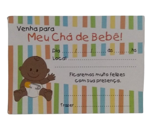 Convite Chá De Bebê Menino Moreno Negro C/24 (c/ Envelope)