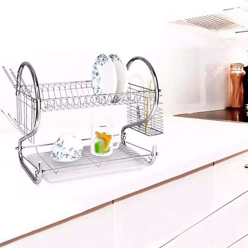 Imagen 4 de 6 de Secaplatos Escurridor 2 Niveles Cromado Cocina Mesada Full