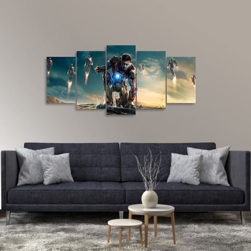 Quadro Decorativo Homem De Ferro Mosaico 5 Peças Filmes