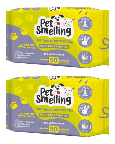 2 Pacotes - Lenços Umedecidos Premium P/ Cães E Gatos 50 Fls