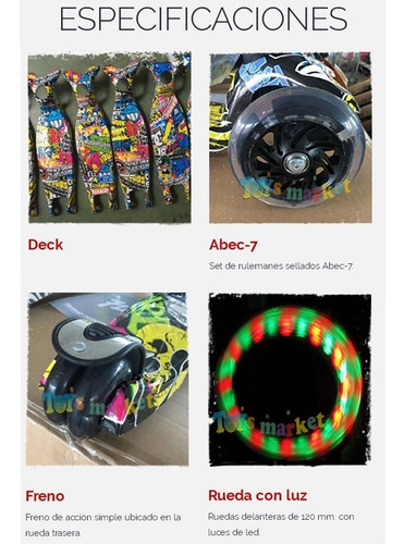 Imagen 5 de 8 de Monopatin De 3 Ruedas 720 Deluxe Con Luces