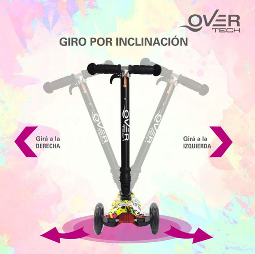 Imagen 3 de 6 de Monopatin Overtech MAXI-891 plegable niños 4 ruedas led reforzado 80kg negro graffiti