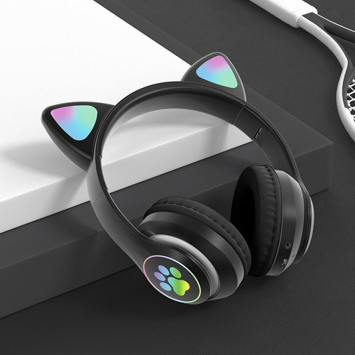 Auriculares inalámbricos tipo oreja de gato Bluetooth 5.0 color negro