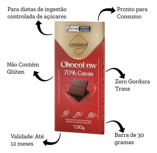 Chocolate Chocolow 70% Cacau Zero Lactose 30g Kit Com 10