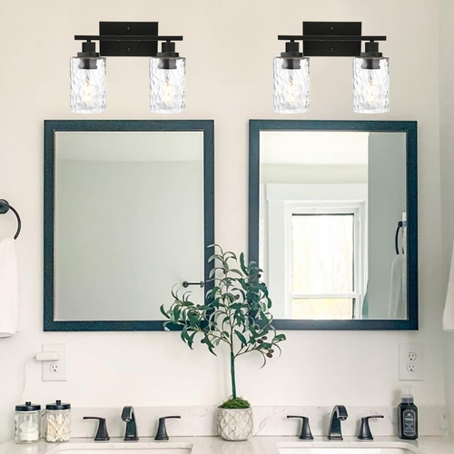 Lámpara De Pared Melucee, 2 Luces, Negro Mate Con Vidrio