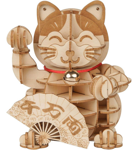 Puzle De Madera 3d Rolife Lucky Cat, 72 Piezas, Maneki Japon