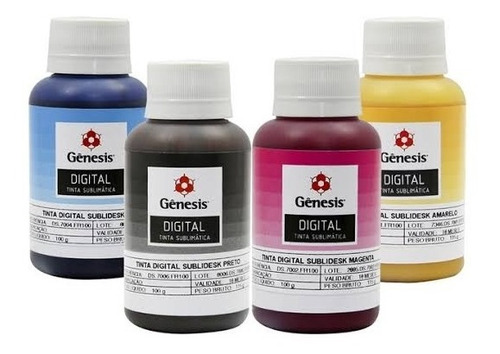 Imagem 1 de 6 de Tinta Sublimatica Gênesis Digital Kit 4 Cores 100ml