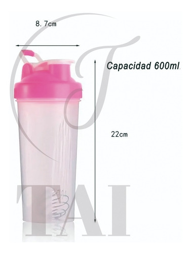 Imagen 3 de 4 de Vaso Batidor Deportivo Mezclador De Proteinas 600ml Tai