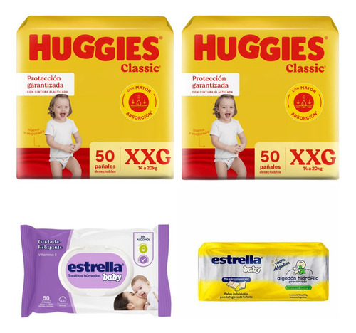 2 Paquetes Pañales Huggies Classic Xxg X50u. Mas Regalitos¡¡ Extra Extra Grande (xxg) Sin Género