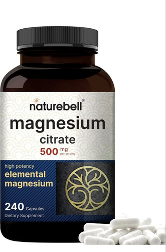 Magnesio Citrato 500 Mg 180 Cápsulas Traído De Usa