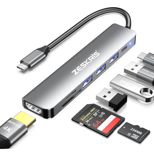 Hub Usb C, Adaptador Usb C A Hdmi 7 En 1 Con Hdmi 4k