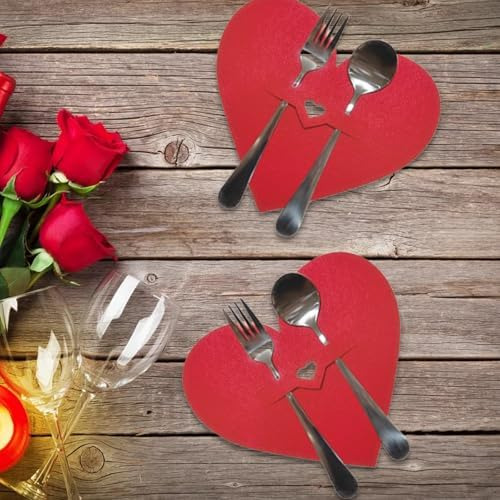 15 Piezas De Cubiertos De Corazón De San Valentín Rojo En Fo