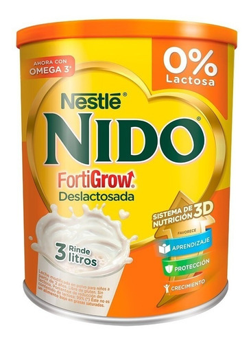 Leche de fórmula en polvo Nestlé Nido FortiGrow Deslactosada en lata de 1 de 400g a partir de los 2 años