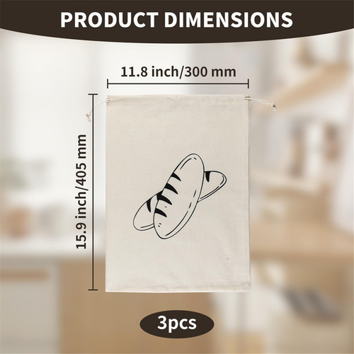 3 Bolsas De Pan De Lino Sin Blanquear, 40 X 30 Cm, Ropa De C