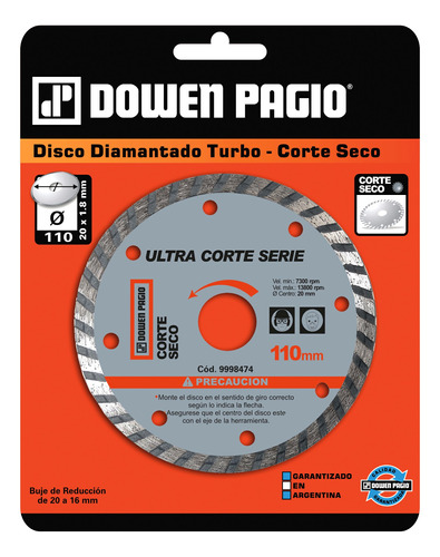 Disco Diamantado Turbo - Corte Seco - Dowen Pagio 9998474