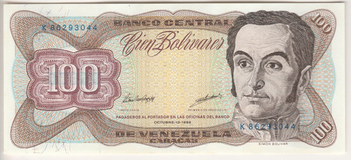 Billete Venezuela 100 Bolívares Octubre 13 1998 K8 Unc