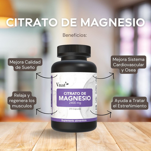 Citrato De Magnesio 2400mg Vnat 270 Caps Magnesium Citrate A Sabor Neutro