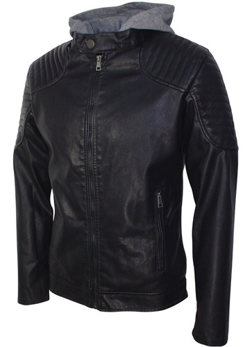 Imagen 2 de 10 de Chamarra Piel Hombre Biker Gorro Desmontable Roosevelt 09