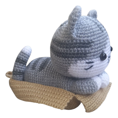 Amigurumi Gato Bebé En Cajita Tejido A Crochet Gris