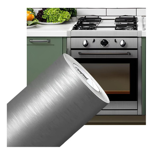 Vinil Adesivo Aço Inox Escovado Envelopar Fogão 2mts X 50cms Cor Prata Aço Escovado