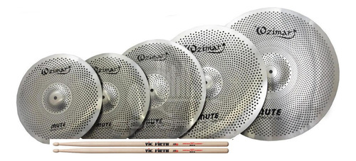 Ozimar Mute Set De Platillos Completo Con Baquetas Vic Firth