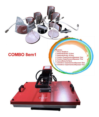 Prensa Termica Kit 8em1 40x60 Camiseta Chinelo Copo Canecas