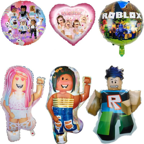 Set Globos Aluminio Roblox Niña De 6 Piezas Cumpleaños