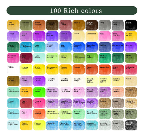 Set Acuarelas 100 Colores En Caja, Pinceles Y Papeles