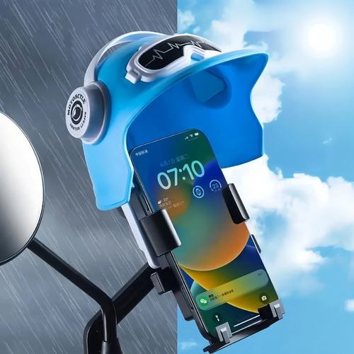 Suporte Celular Estilo Capacete Moto -proteção Solar E Chuva Cor Azul e Preto