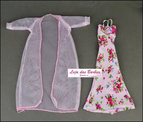 Roupa Lingerie Luxo Camisola Para Boneca Barbie + Sapatos