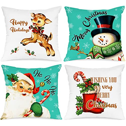 Fundas De Almohada Navideñas Vintage De 22x22 Juego De...