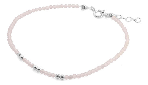 Pulsera De Plata 925 Esferas Con Ágatas Rosas