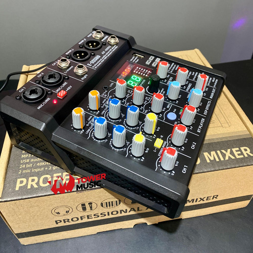 Mixer E-sound Af-400u 4 Canales Usb Bt Auxiliar Con Efectos
