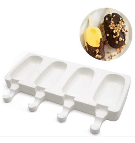 Molde Paletas Para Helados X4 En Silicona +palitos De Madera