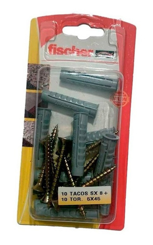 Kit Tarugos Sx N°8 + Tornillos 5x45 Fischer X 10 Unidades