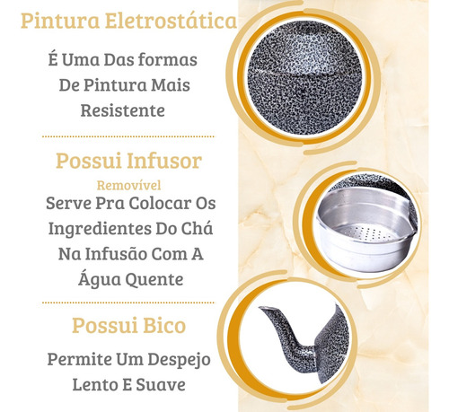Bule E Chaleira Kit Com Infusor Chá Café Leite Em Alumínio