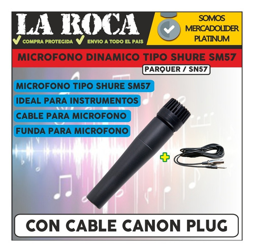 Imagen 3 de 10 de Microfono Dinamico Parquer Sn57 + Funda + Cable Tipo Sm57