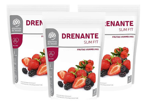 3x Drenante Smoothie Slim Fit Alquimia Da Saúde 350g Sabor Frutas Vermelhas