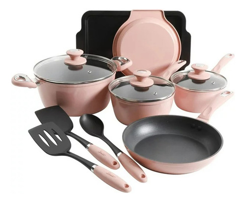 Bateria De Cocina Oster 124925 Color Rosa Con 12 Piezas