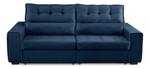 Sofá Retrátil Reclinável 3 Lugares Molas 2,30m Camila Suede Cor Azul