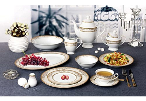 Lorren Home Trends 57 Piezas De Porcelana De Chloe Vajilla