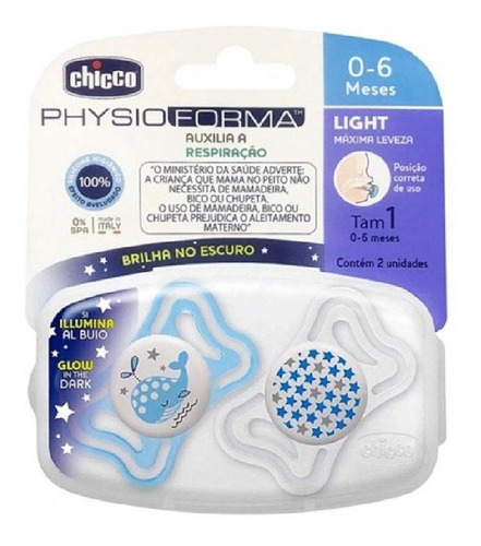 Kit 2 Chupetas Physio Light 0 A 6m Baleia Azul Chicco