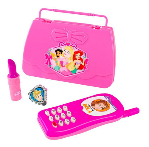 Kit Beleza Infantil Disney Princesa Bolsa Celular Batom Anel