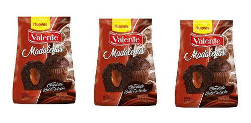 Pack X 3  Madalenas Valente Chocolate Con D. De Leche X 180g