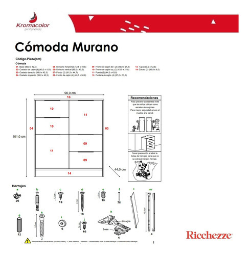Cómoda Chifonier Melamina Murano 2 Puertas 4 Cajones Color Antracita