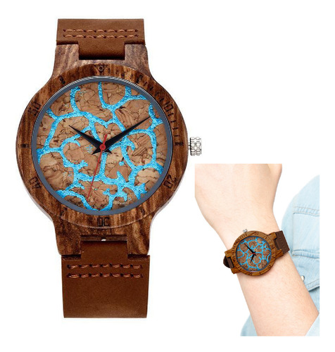 Imagen 1 de 10 de Reloj Para Hombre Madera Y Corcho Con Bisel Grabado