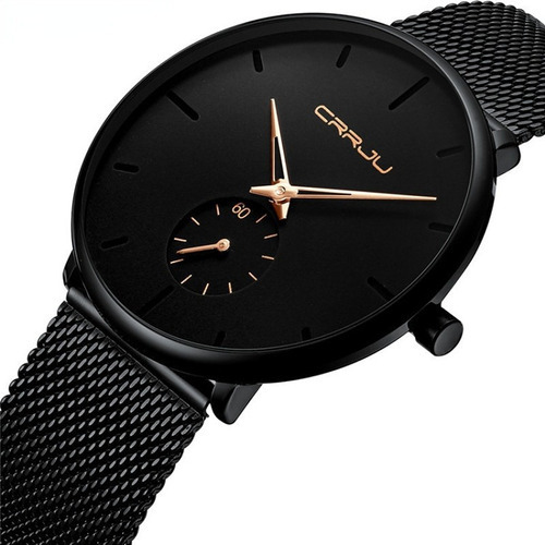 Relógio Masculino Impermeável Crrju Quartz Chronograph Cor Do Fundo Black Rose Gold