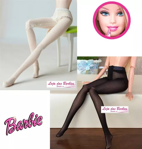 Kit 2 Meia Calça Luxo Para Boneca Barbie Roupa Branca Preta