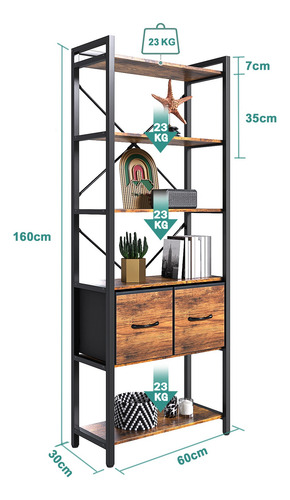 Librero De 6 Niveles De Estilo Industrial Con Cajón160*60*30